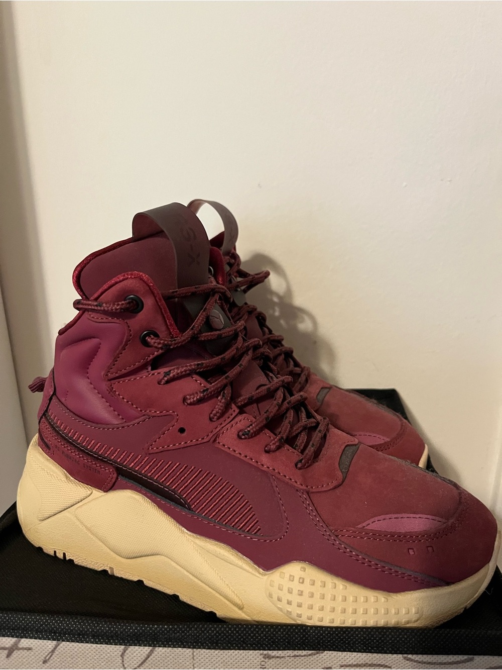Puma Women's Burgundy High-Top Sneakers with Cream Sole